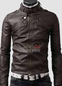 Slim Fit Belted Rider Pocket Dark Brown Cowhide Jacket