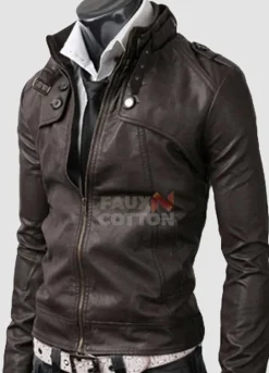 Slim Fit Belted Rider Pocket Dark Brown Cowhide Jacket