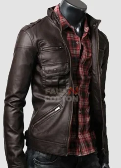 Slim Fit Belted Rider Zip Dark Brown Cowhide Jacket