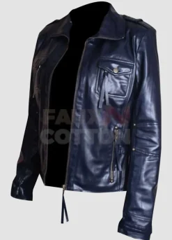 Slim Fit Navy Blue Leather Women's Jacket