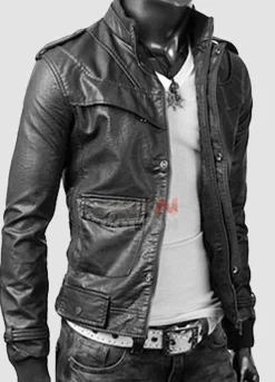 Slim Fit Rocker Bomber Black Cowhide Jacket