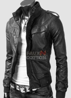 Slim Fit Rocker Bomber Black Cowhide Jacket