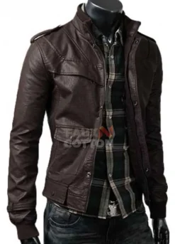 Slim Fit Rocker Brown Bomber Cowhide Leather Jacket