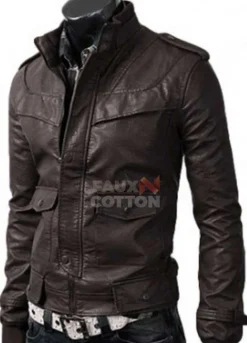 Slim Fit Rocker Brown Bomber Cowhide Leather Jacket