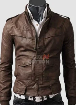 Slim Fit Rocker Light Brown Cowhide Leather Jacket