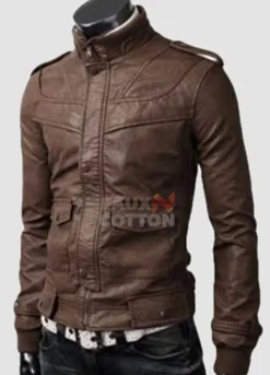 Slim Fit Rocker Light Brown Cowhide Leather Jacket