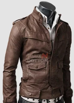Slim Fit Rocker Light Brown Cowhide Leather Jacket