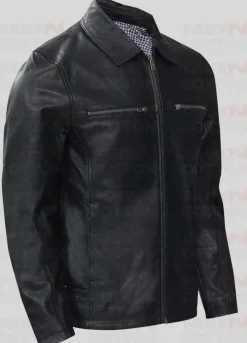 Slim Fit Shirt Style Collar Leather Jacket