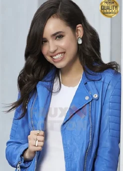 Sofia Carson Blue Leather Jacket