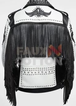 Studded Asymmetrical White Fringe Jacket