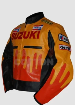 Suzuki Repsol Yellow And Orange Leather Jacket