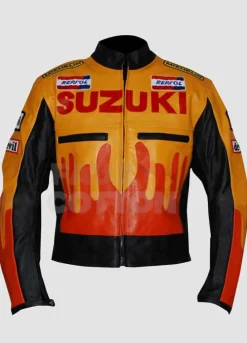 Suzuki Repsol Yellow And Orange Leather Jacket