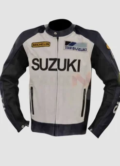 Suzuki White & Navy Blue Leather Jacket