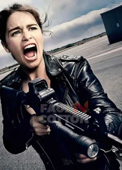 Terminator Genisys Emilia Clarke Black Leather Jacket