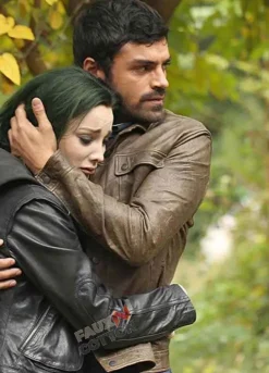 THE GIFTED (LORNA DANE) EMMA DUMONT BLACK LEATHER JACKET