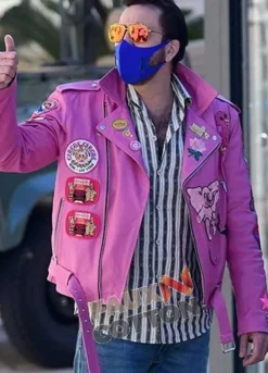 The Unbearable Weight of Massive Talent Nicolas Cage (Nick Cage) Pink Leather Jacket