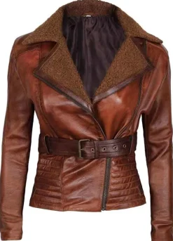 TOMB BROWN SHEARLING COLLAR WOMENS JACKET