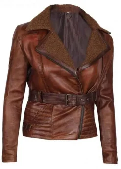 TOMB BROWN SHEARLING COLLAR WOMENS JACKET