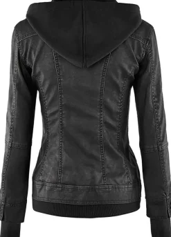 TRALEE WOMEN'S LEATHER HOODED BLACK JACKET
