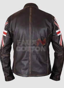 UK Flag Brown Distressed Leather Jacket