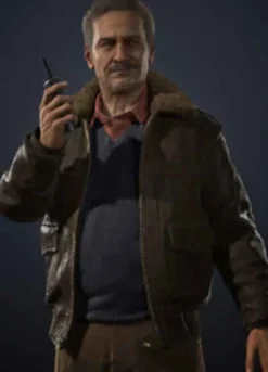 UNCHARTED 4 (VICTOR SULLIVAN) RICHARD MCGONAGLE BROWN LEATHER JACKET