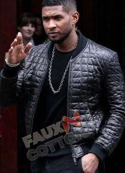 Usher Black Quilted Bomber Black Leather Jacket