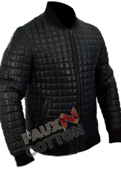 Usher Black Quilted Bomber Black Leather Jacket