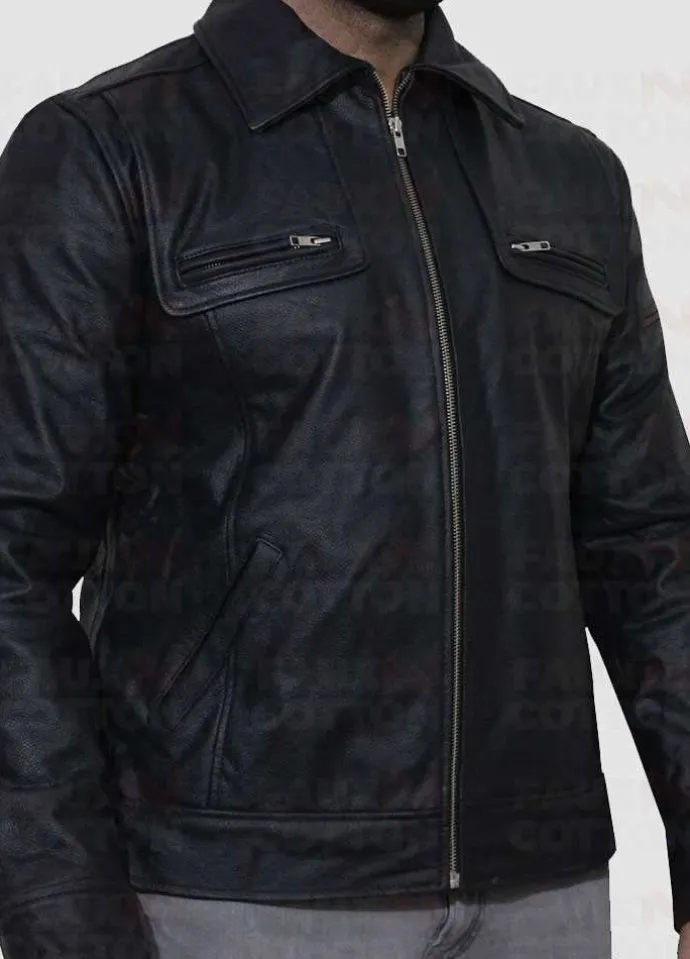Vintage Cafe Racer Black Leather Jacket