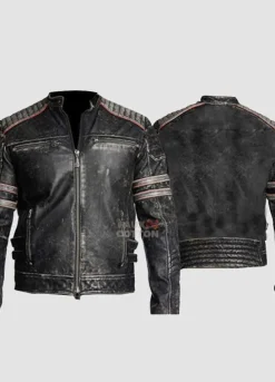 Vintage Cafe Racer Distressed Black Retro Biker Jacket