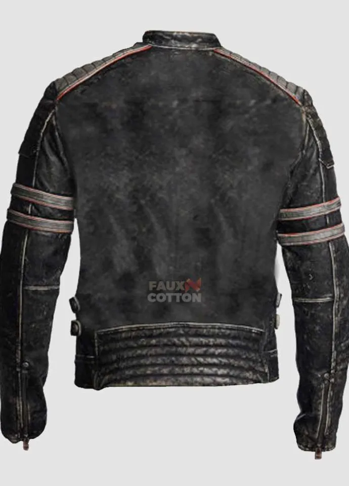 Vintage Cafe Racer Distressed Black Retro Biker Jacket