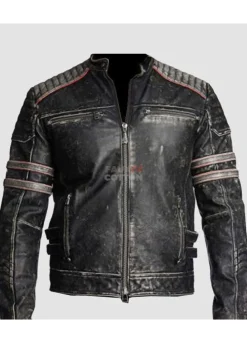 Vintage Cafe Racer Distressed Black Retro Biker Jacket