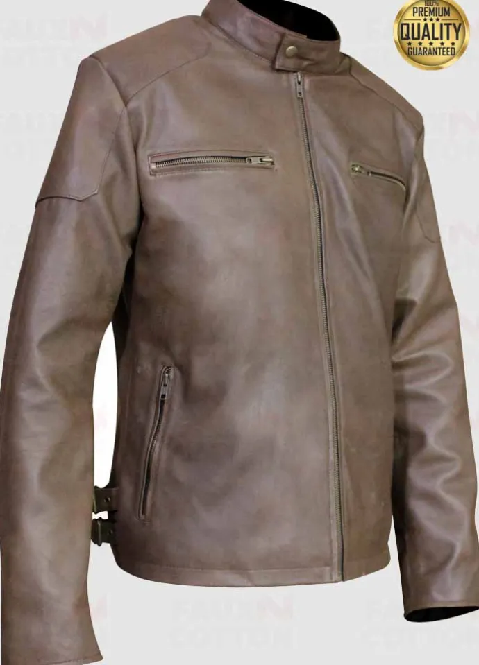 Vintage Slim Fit Light Brown Leather Jacket