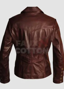 Women Dark Brown Slim Fit Leather Blazer