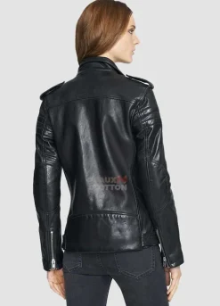 Women Slim Fit Black Lambskin Leather Biker Jacket