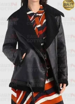 Women's Black Shearling Aviator Flying Jacket