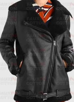 Women's Black Shearling Aviator Flying Jacket