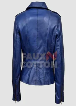 Women's Blue Biker Leather Jacket