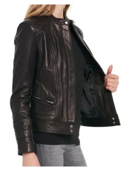 WOMEN'S DESIGNER BLACK RIVET SCUBA LEATHER JACKET