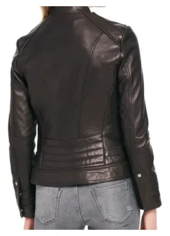 WOMEN'S DESIGNER BLACK RIVET SCUBA LEATHER JACKET
