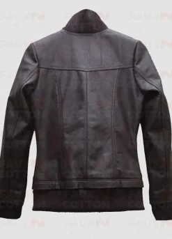 Womens Double Collar Casual Wear Brown Bomber Jacket