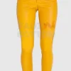 Women's Slim Fit Yellow Leather Pant