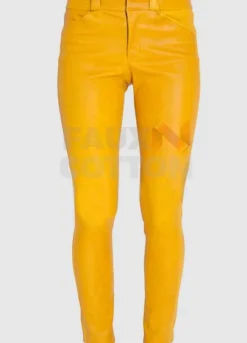 Women's Slim Fit Yellow Leather Pant
