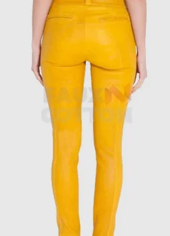 Women's Slim Fit Yellow Leather Pant