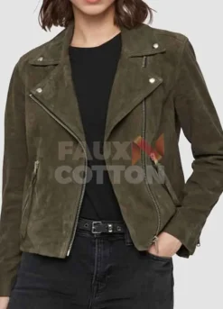 Women's  Suede Green Biker Leather Jacket
