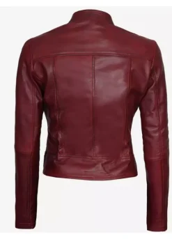 Womens Vegan Leather Maroon Biker Jacket