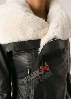 Women's Wide Fur Collar Leather Jacket