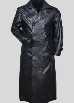 WW2 GERMAN GESTAPO COWHIDE TRENCH BLACK LEATHER COAT