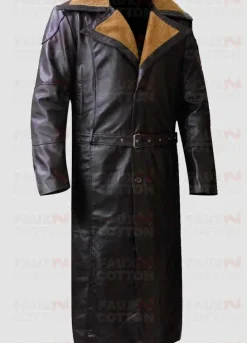 WW2 German Officer Fur Collar Trench Brown Leather Coat