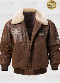 XGX-303 Flavor Mens Leather Bomber Fur Jacket with Removable Collar