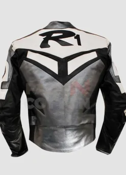Yamaha R1 Motorcycle Racing Grey Real Biker Jacket